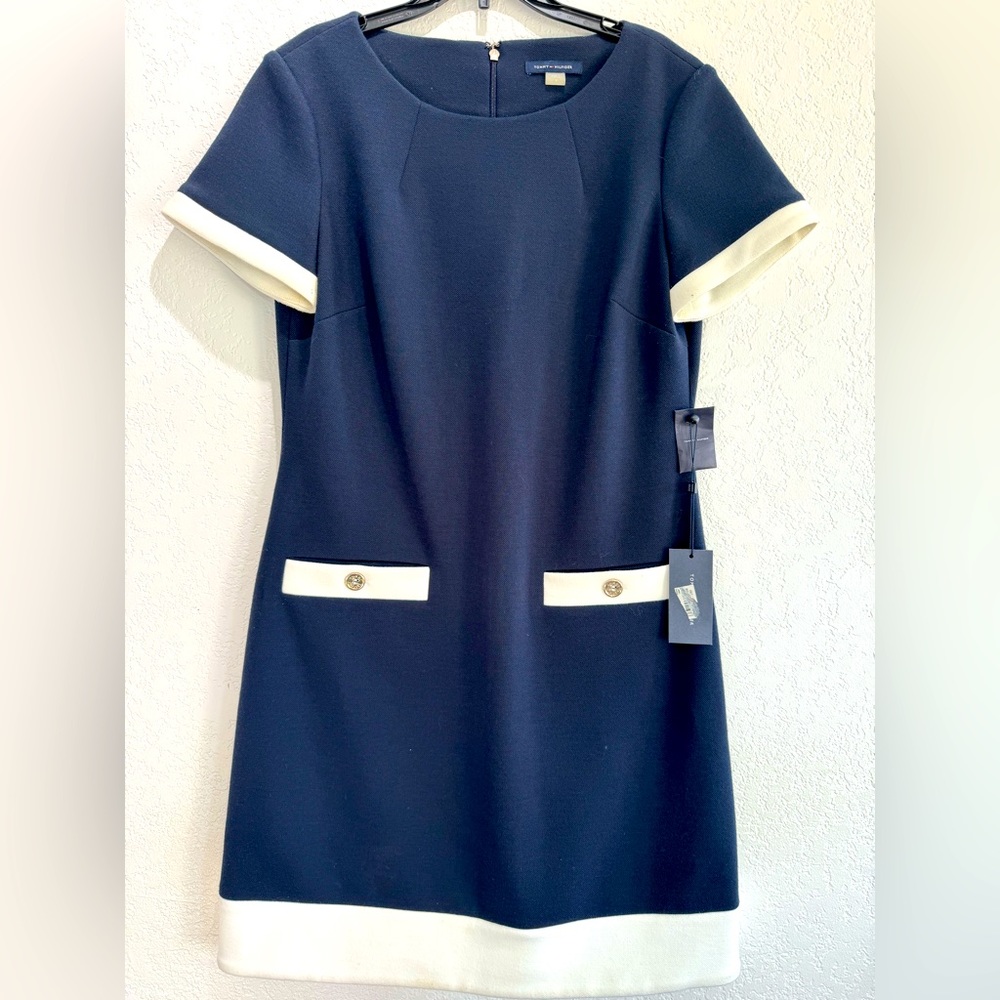 Tommy Hilfiger blue and white short sleeve sheath dress